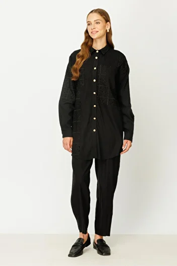 Ghisa Black Tunic and Trousers Set - Pocket Detail