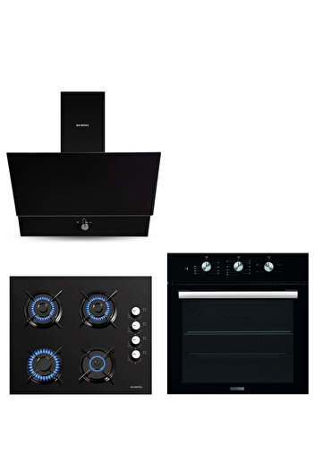 KUMTEL Kristal Siyah Cam Ankastre Set