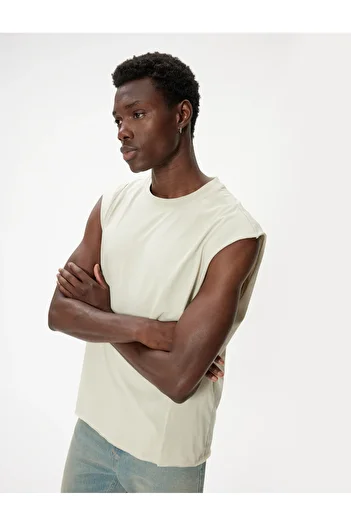 Koton Αμάνικο T-Shirt από βαμβακερό λαιμόκοψη - Basic