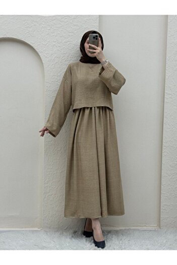 Modamorfo Mink Linen Set - Crew Neck Blouse and Skirt
