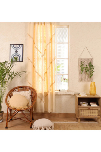 Perdeplus Tassel Detailed Design Buldan Linen 100% Cotton Background Curtain
