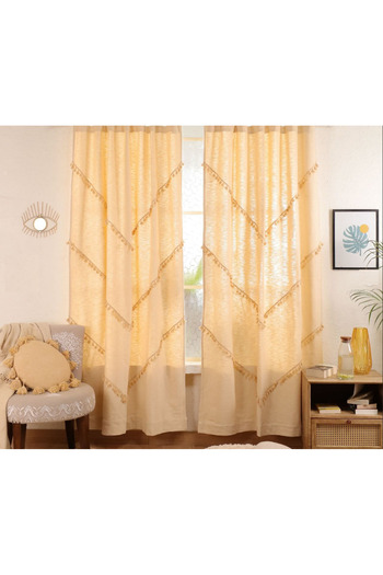 Perdeplus Tassel Detailed Design Buldan Linen 100% Cotton Background Curtain