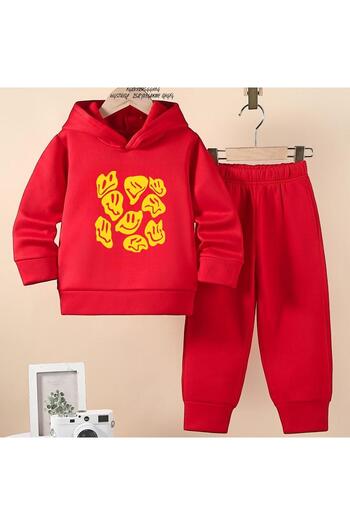 BENROMA Unisex Children's Tracksuit Set - Smiling Face Printed, Oversize Fit