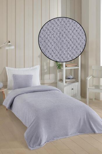 LADYNİL Wellsoft Single Bedspread - 150X220Cm, 45X45Cm Grey Throw Pillow Cover