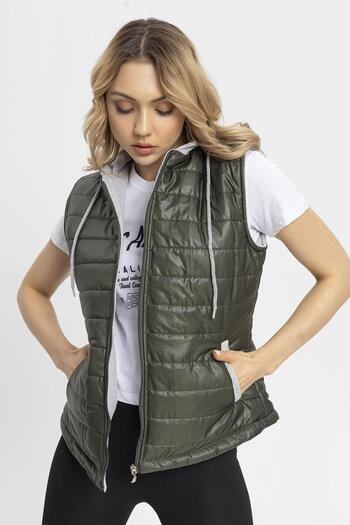 ŞİMAL Women's Combed Cotton Hooded Puffer Vest 255316 -