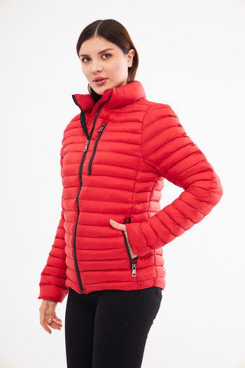 ESPİNA Women's Waterproof Padded Quilted Puffer Jacket with Zippered Front Length and Pockets