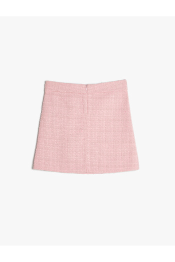 Koton Pearl Buttoned Tweed Skirt - Slit Detail