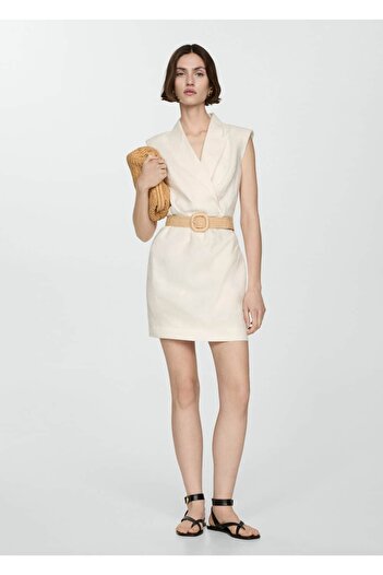 MANGO Woman Belted Linen Dress