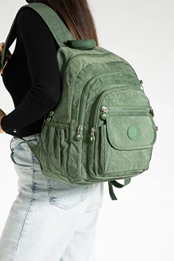 DUOMİNO Crinkle Water Resistant Large Size Khaki Green Clinker Backpack/Laptop Travel School Bag High School