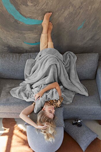Mislina Home Wellsoft Deluxe Fleece Blanket - 4 Seasons, Plush Fleece, Light Gray, 100X150 cm