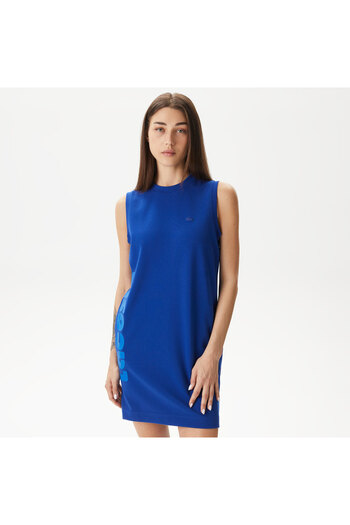Lacoste Kadın Straight Fit Kolsuz Baskılı Mavi Elbise