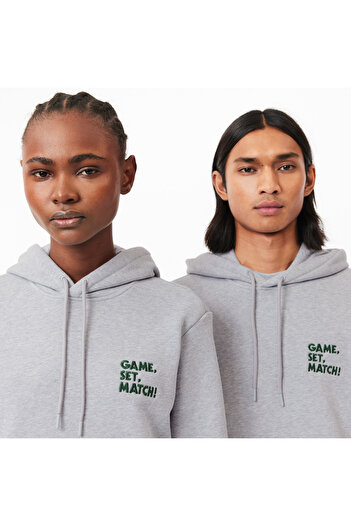 Lacoste Унісекс-светр з капюшоном, вільний крій, сірий