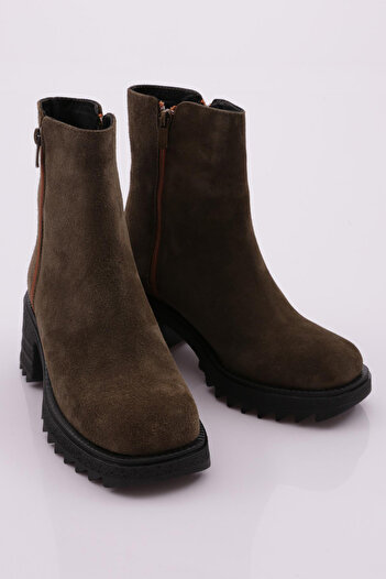 DGN Genuine Leather Women's Boots - Khaki Suede, Model 9113882