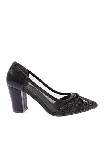 DGN Women's Silver Stone Transparent Heeled Shoes Black 3662621