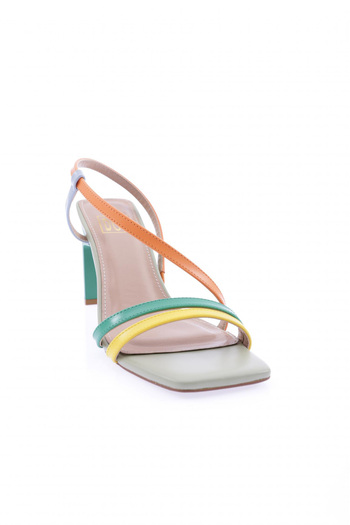 DGN Women's Blunt Toe Cross Strap Heeled Sandals Green Color 21101132859