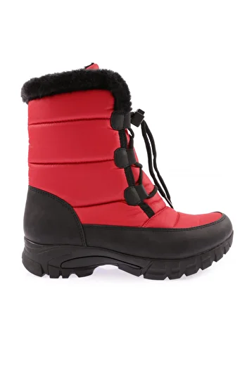 DGN Women's Fur Accessory Lace up Boots Red 21693224