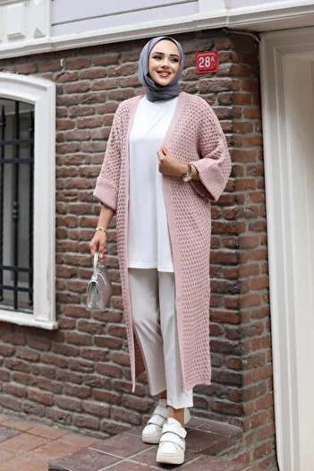 Tesettürce moda Powder Colored Knitwear Cardigan - 110 cm