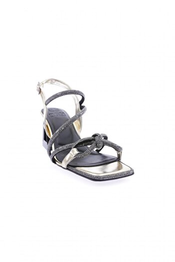 DGN 615-23y Women's Silver Stone Bow and Crystal Stone Heeled Sandals