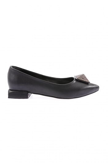 DGN Women's Pointed Toe Crystal Stone Buckle Galvanized Heeled Ballerinas Black 39182534