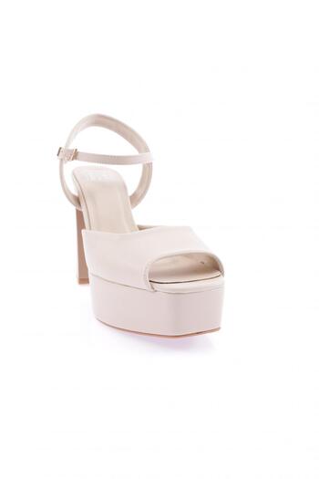 DGN Women's Ankle Strap Thick Sole Heeled Shoes Beige Melange 523285