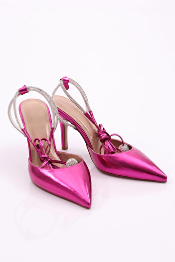 DGN Women's Open Back Heeled Shoes Fuchsia Metallic 711121085