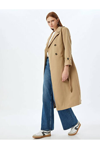 Koton Double Breasted Buttoned Trench Coat with Belt Detail