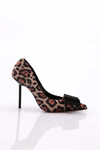 DGN Black Velvet Leopard Print Women's Heeled Shoes - 563103557