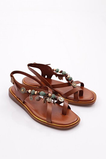 DGN Women's Side Bead Detailed Sandals Brown 4163289