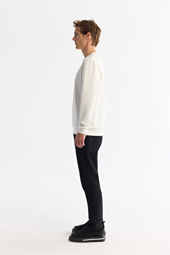 Avva Erkek Ekru Bisiklet Yaka Pamuklu Baskılı Elastan Regular Fit Sweatshirt A42Y1227