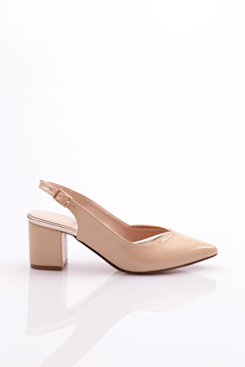 DGN Women's Open Back Pointed Toe Heeled Shoes Beige Wrinkled Mirror 217112621