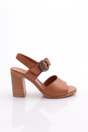 DGN Tan Genuine Leather Women's Heeled Sandals - 228135108