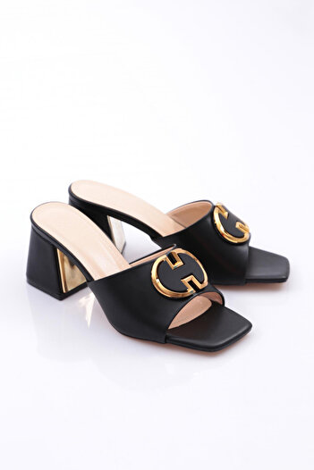 DGN 24153 Women's Letter H Embroidered Heeled Slippers