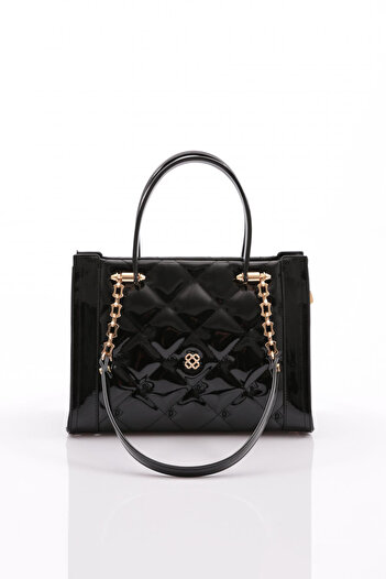 DGN Black Patent Leather Chain Women's Bag - 7683437