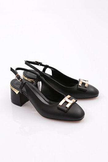 DGN Women's Stone Buckle Heeled Shoes Black 352513539