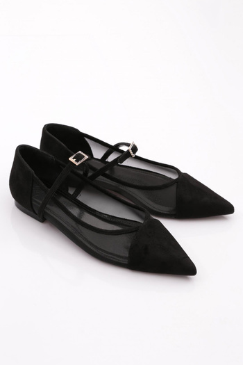 DGN Black Pointed Toe Women's Ballerinas - Dana 2883557