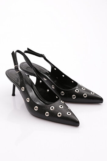 DGN Women's Open Back Pointed Toe Heeled Shoes Black Toro 28943557