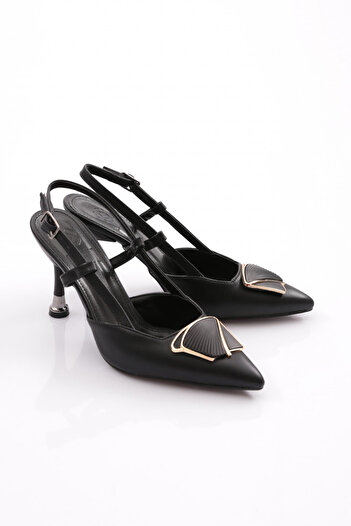 DGN Women's Buckle Open Back Heeled Shoes Black 6223534