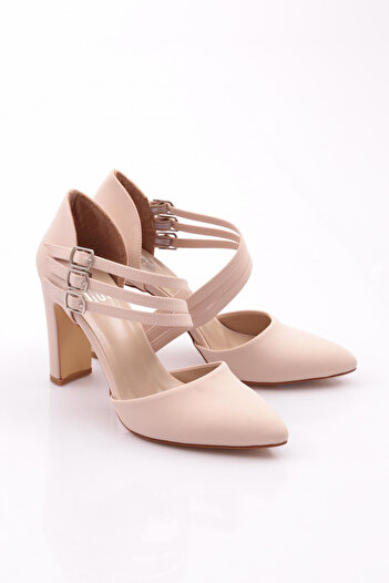 DGN Women's Thick Heeled Ankle Belted Heeled Shoes Beige Nubuck 42933910