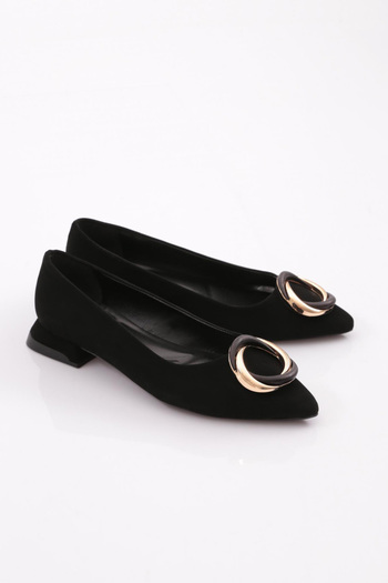 DGN Black Velvet Women's Ballerinas with Round Buckle 39212534