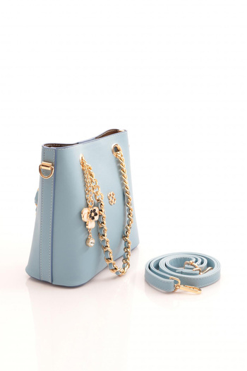 DGN Women's Flower Brooch Chain Detailed Bag Blue 81103555