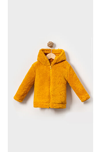 Bubito Zippered Hooded Baby Plush Welsoft Winter Cardigan-Mustard