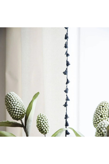 Perdeplus Natural 100% Cotton Linen Look Black Tassel Detailed Background Curtain - Single Wing
