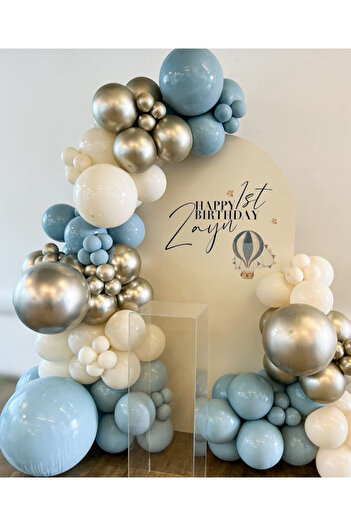 Çemrek Süs Parti Glass Blue Retro White Chrome Balloon Chain Set of 103