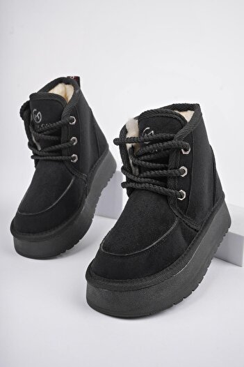 MUGGO Puffy Guaranteed Thick Sole Furry Inside Lace up Daily Mini Half Children's Boots