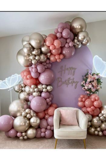 Çemrek Süs Parti Powder Pink Light Gold Chrome Balloon Chain Set of 100