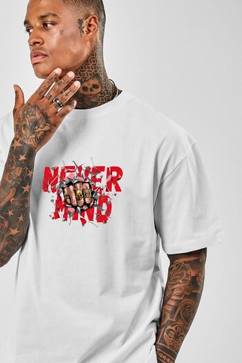 Relax family xf Λευκό ανδρικό μπλουζάκι Oversize - Never Mind Front Print