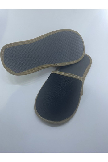 PRİVATE Brown Piping 50 Pairs Special Series - Thick Sole Black Interlining Hotel Slippers