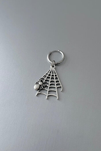 Jaida Moda Unisex Silver Halloween Spider Web Figure Dangle Steel Hoop Earrings