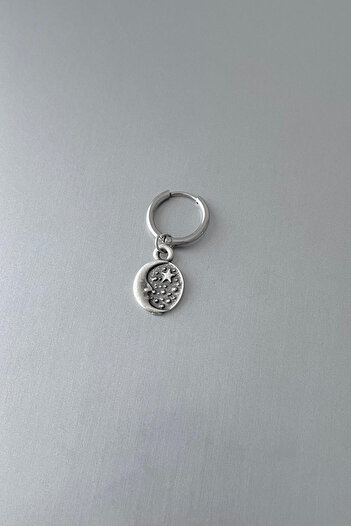 Jaida Moda Unisex Silver Moon Star Figured Steel Hoop Earrings