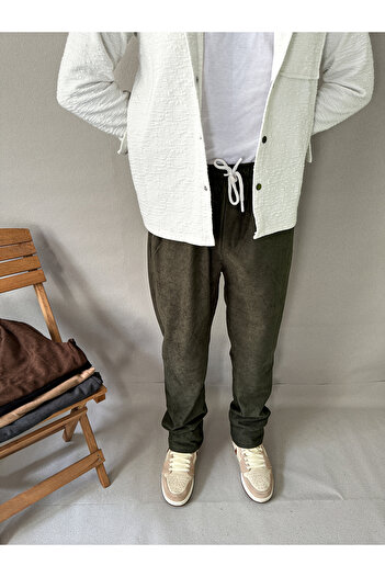 MİRMARONİ Men's Elastic Waist Baggy Fit Slim Corduroy Pants